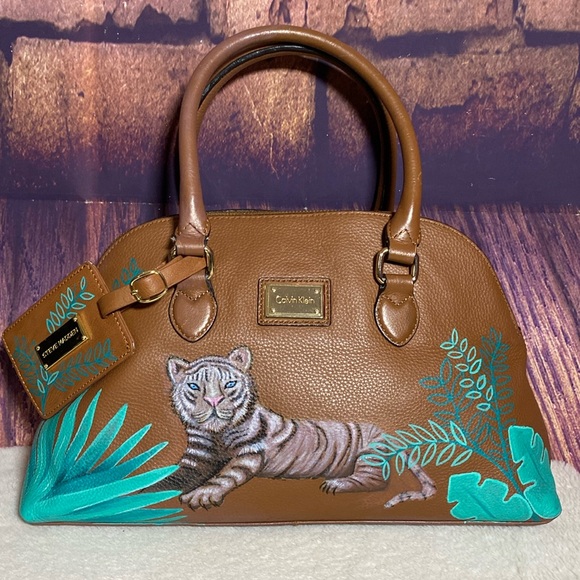 Calvin Klein Handbags - Hand-Painted Brown Calvin Klein Tiger Bowler Bag